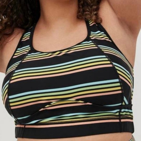 Torrid Active Swim Black Green Stripe Wireless Racerback Bikini Top Size 3X NWT - Picture 1 of 4